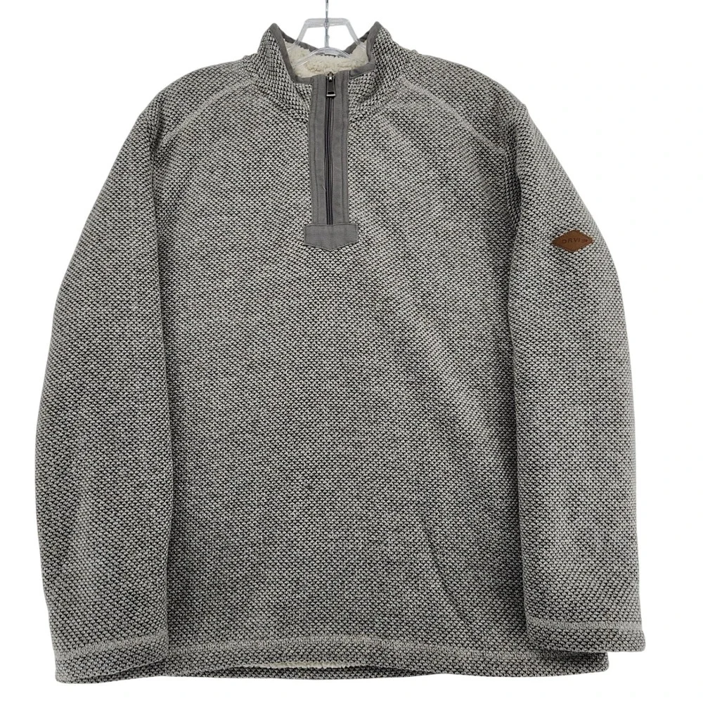 Orvis XL Gray 1/4 Zip Pullover Sherpa Lined Knit Sweater Gorpcore Cabin Outdoor